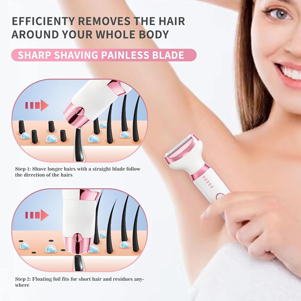 MAYCREATE® Electric Razor Shavers for Women 5 in 1 USB Hair Shaver with 5 Attachments Heads, Rechargeable Wet & Dry Use LCD Bikini Trimmer, Painless Hair Trimmer for Private Area, Arm & Legs