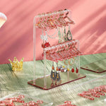 MAYCREATE Earrings Organizer for Women with 16 Mini Hangers and Dual Cross Bar Design | Pink Acrylic Holder for 32 Pairs
