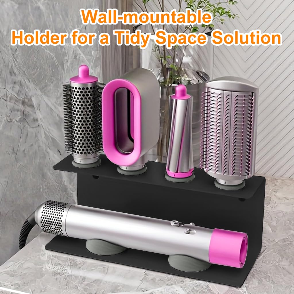 MAYCREATE Curling Iron Holder Attachments for Dyson Multi Styler with Double Layer Storage | Wall Mounted Black Organizer