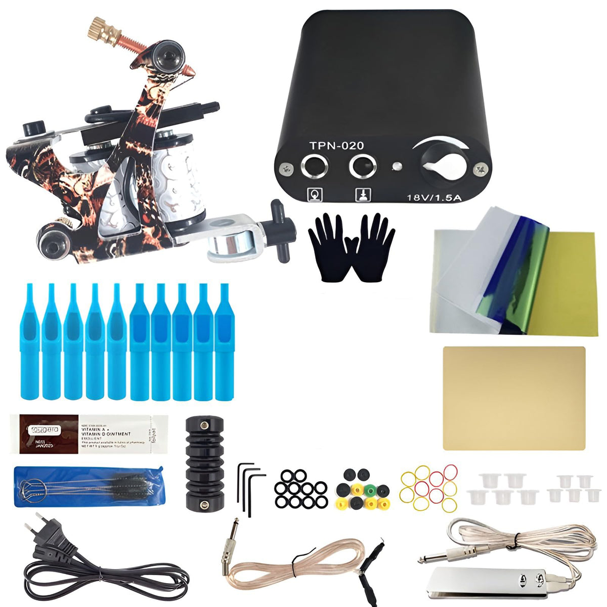 MAYCREATE Rotary Tattoo Machine Kit for Beginners with 8 Warps Coils and Alloy Frame | Shader and Liner