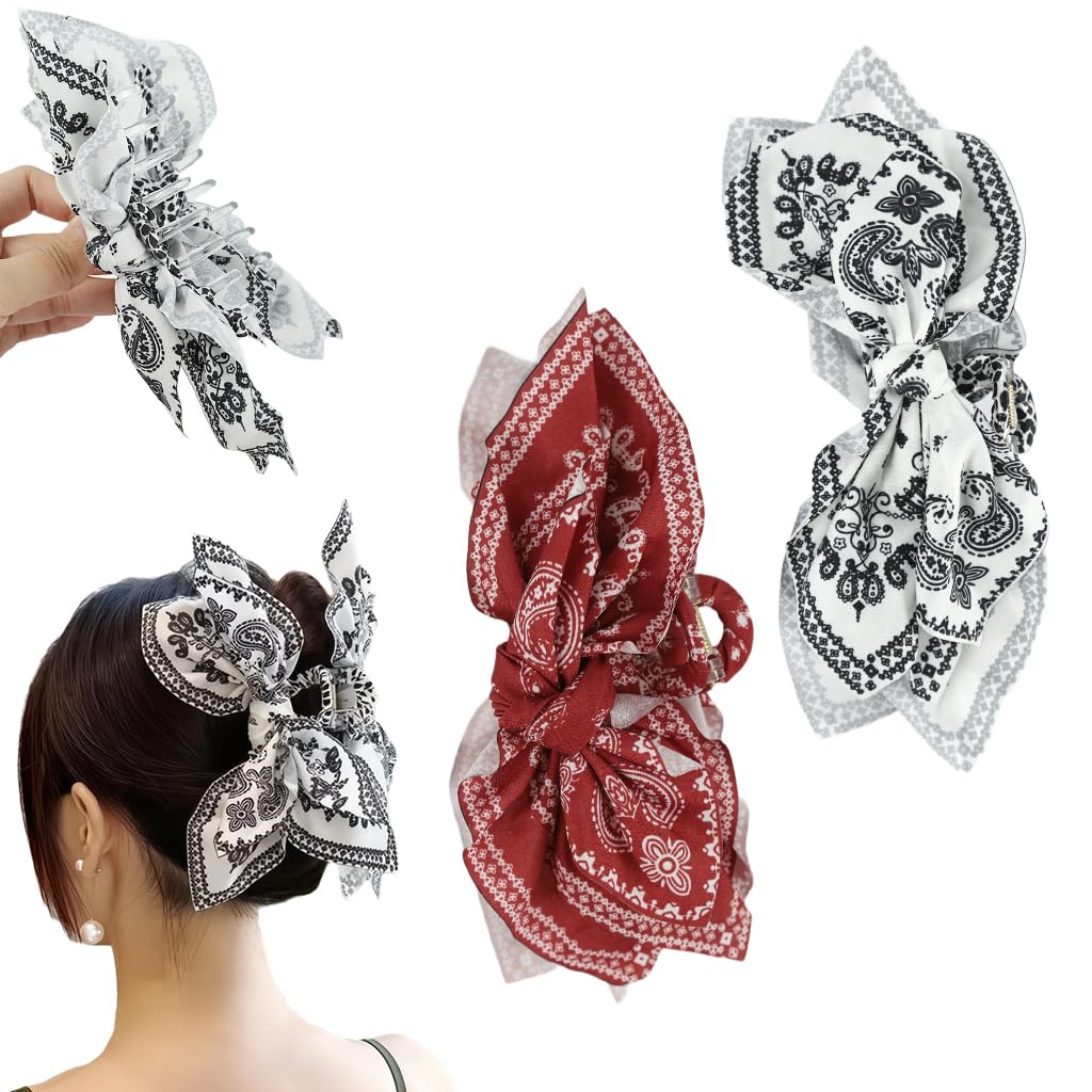 MAYCREATE Ribbon Hair Claw Clips for Women with Secure Grip and Acrylic Bow Charm | 2‑Piece Set