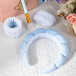 MAYCREATE Spa Headband Wristband Set for Face Washing with Sunflower Edge Design | Soft Blue Coral Fleece for Women and Girls