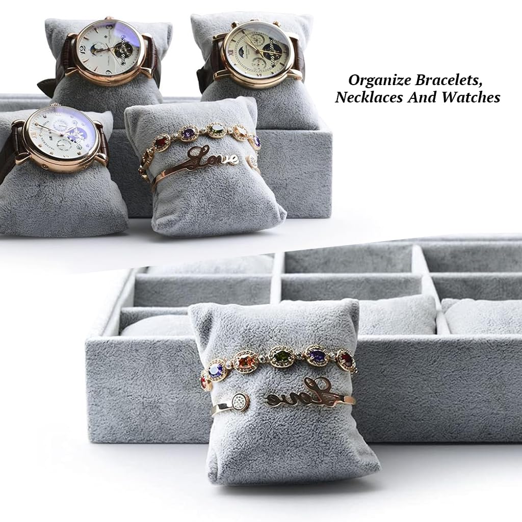 MAYCREATE Velvet Watch Box Organizer with 12 Slots and Adjustable Pillow | 35.5x24.5x5cm Stackable Jewelry Storage for Men and Women