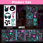MAYCREATE Temporary Tattoo Sticker for Festival and Party with Dual Color Glow | 10 Sheets
