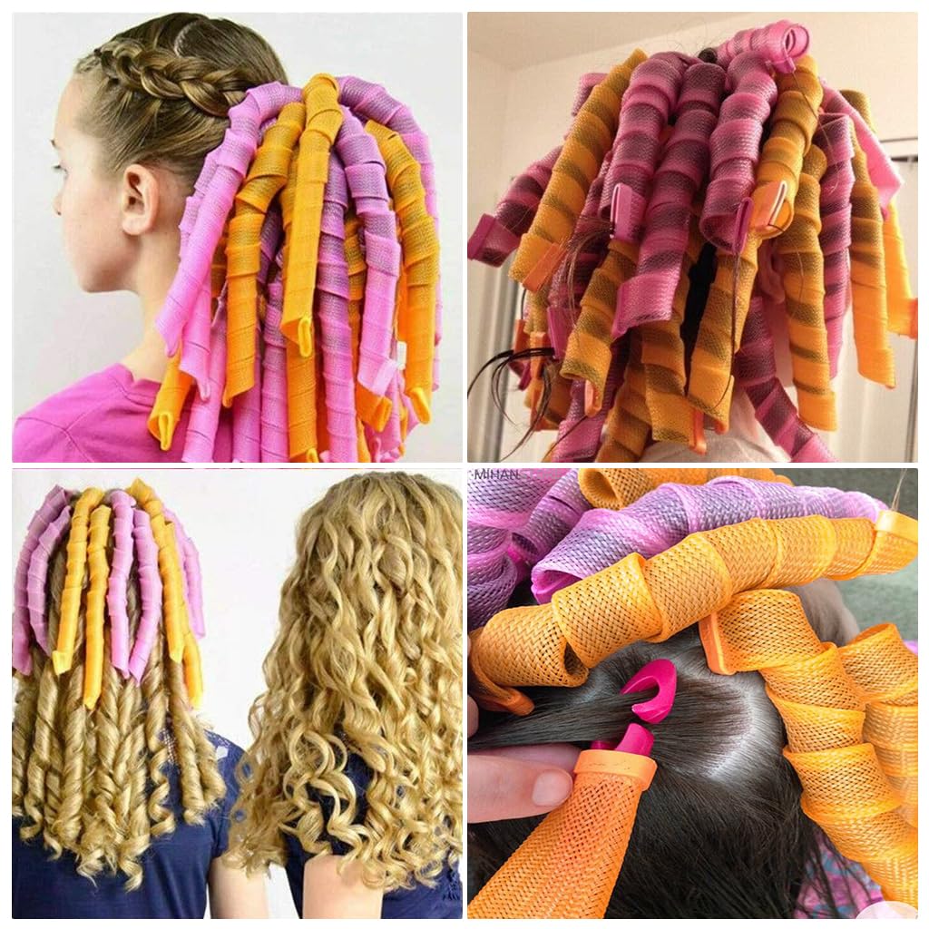 MAYCREATE Heatless Curls Hair Curlers for Medium Long Hair with 6 Styling Hooks | 20pcs 30cm Spiral Curlformers