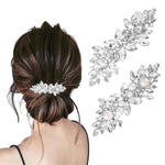 MAYCREATE Rhinestone Hair Clips for Wedding and Party with Crystal Pearls | 2Pcs Silver Barrettes