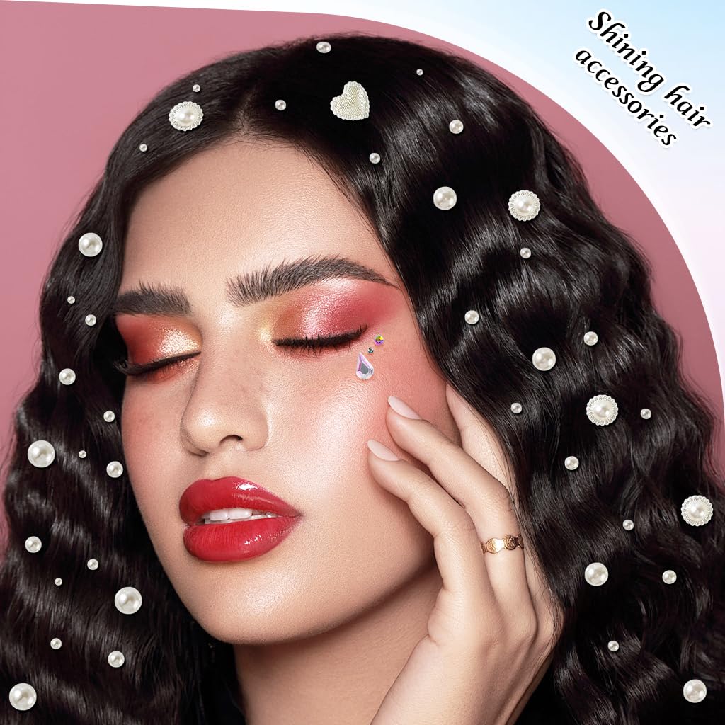 MAYCREATE Face Gems Rhinestones for Makeup 1013pcs with Self Adhesive Jewels Kit | Pearls and Crystal Stickers for DIY Crafts