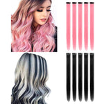 MAYCREATE 10Pcs Hair Extensions for Women Clip Type Colored Straight Synthetic Fiber Tinsel Hair Extensions for Women Black & Pink Party Highlights Hairpiece for Girls Kids -22 inch Long
