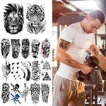 MAYCREATE Temporary Tattoo Stickers for Party and Body Art with 35 Sheets Waterproof Designs | Lion Tiger Wolf Patterns for Men