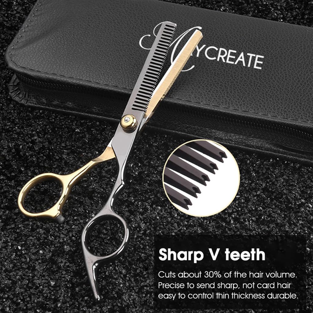MAYCREATE Hair Cutting Scissors for Home and Salon Use with Adjustable Screw & 10pcs Kit | Stainless Steel Tools for Men and Kids Hair Trimming
