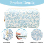 MAYCREATE Makeup Bag for Travel and Home Use with Soft Zipper | Blue Floral 20.5x9x9.5cm