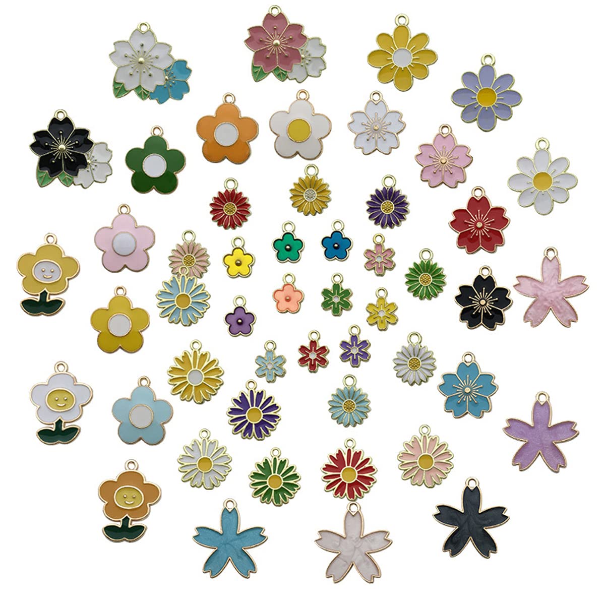 MAYCREATE® 50pcs DIY Pendent Charms for Bracelet, Earring, Necklace, Keychain Pendent, Assorted Cute Flower Jewelry Making Crafting Pendent Jewelry Charm