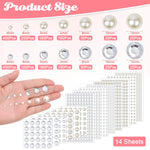 MAYCREATE 2000pcs Pearl Stickers Rhinestones Face Gems Self-adhesive Hair Gems Jewels Faux Pearls Assorted Sizes Stone Sticker for Face Makeup, DIY Crafting, Home Decor, Embellishments