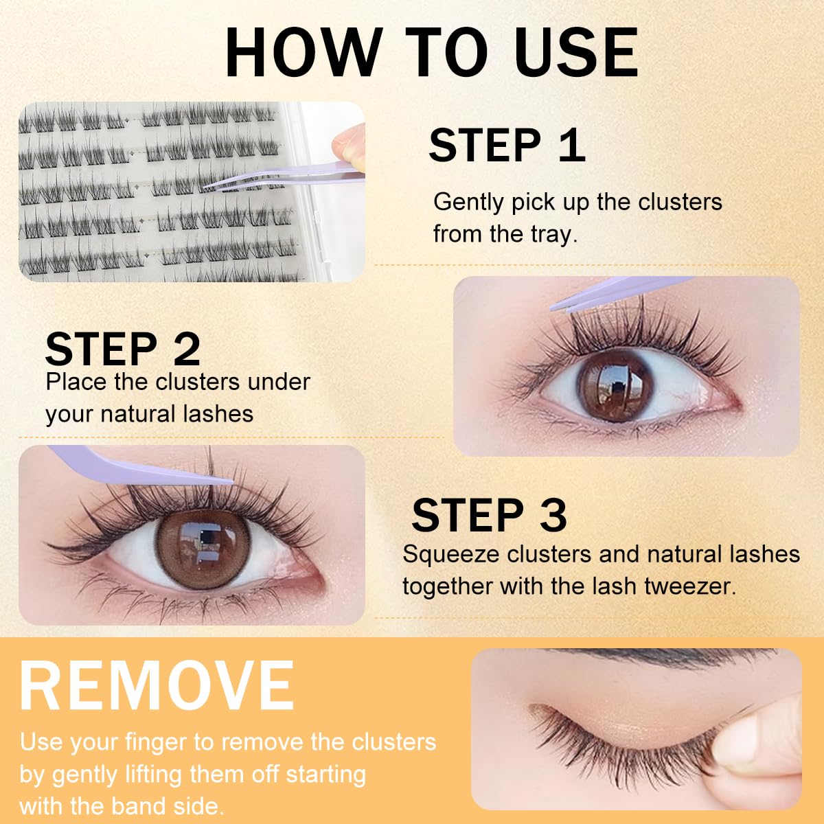 MAYCREATE Self Adhesive Eyelashes Kit 120 pcs for Easy DIY Use with Pre Glued Clusters 11–13mm