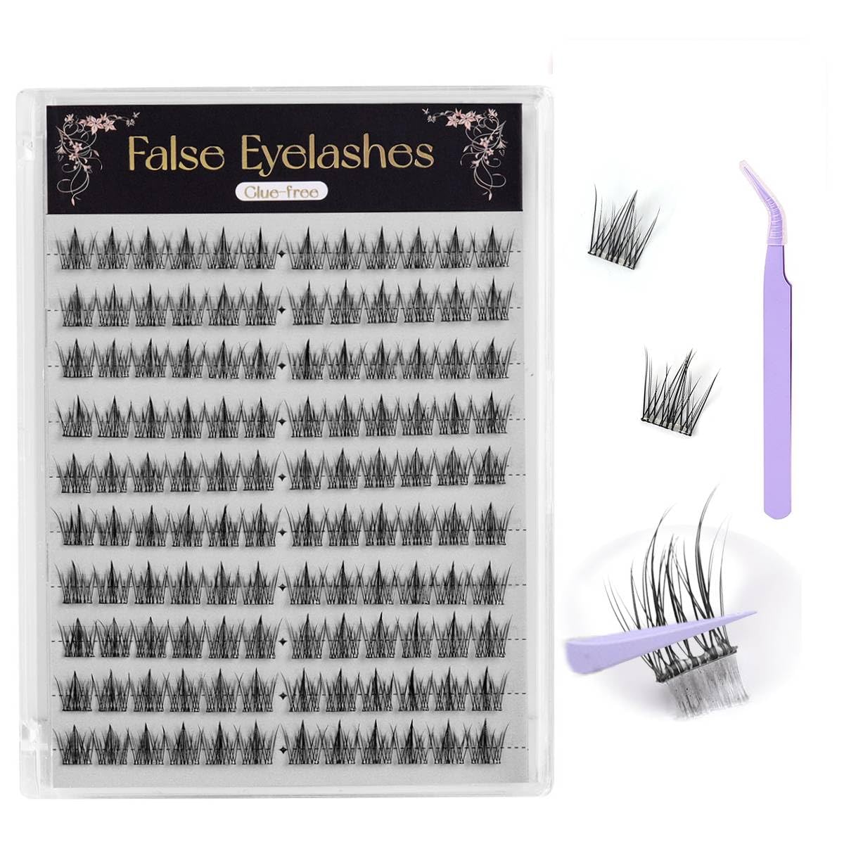 MAYCREATE Pre-glued False Eyelashes Kit with Tweezer and 120 Pcs Clusters 10/11mm | DIY Lash Extensions for Natural to Party Looks
