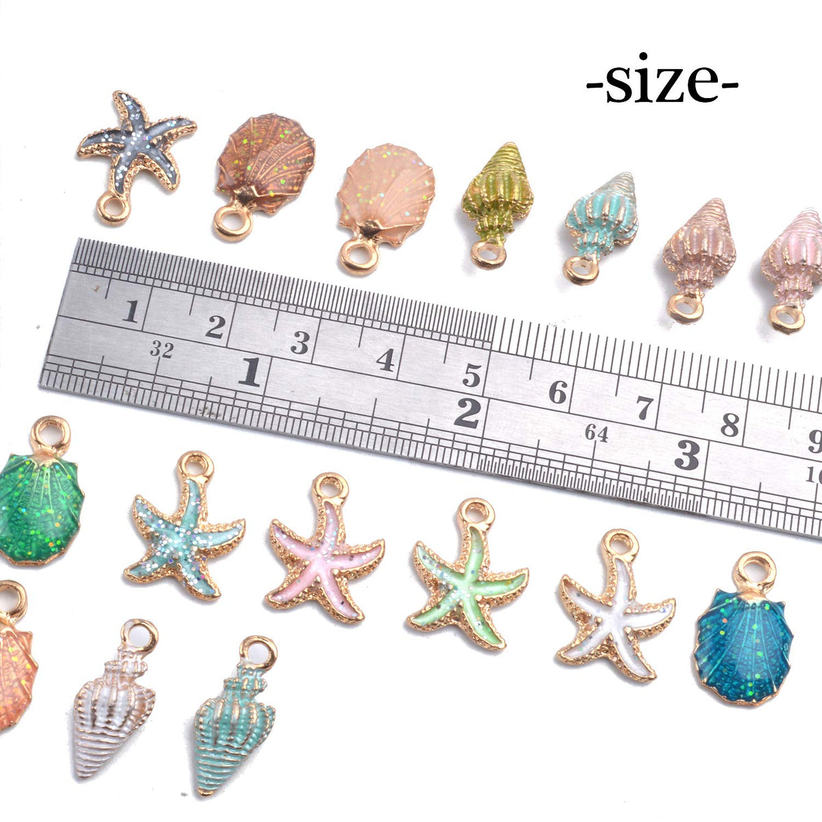 MAYCREATE Charm for Jewellery Making Plated Marine Life Shell Starfish Conch Assorted Charm Pendant DIY for Necklace Bracelet Jewelry Making and Crafting - 30 Pcs