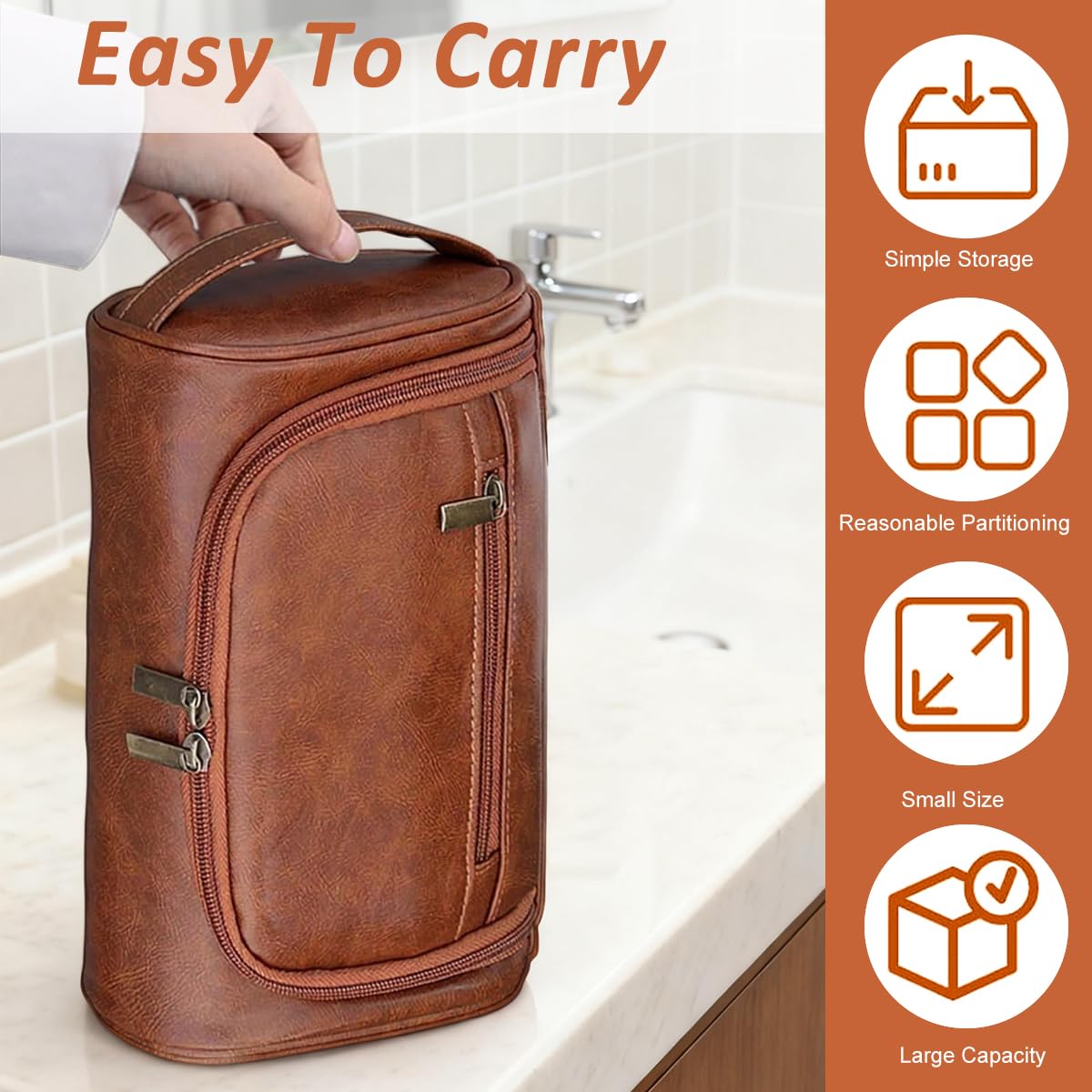 MAYCREATE Toiletries Travel Bag for Men with Handle and Smooth Zipper | PU Leather Organizer