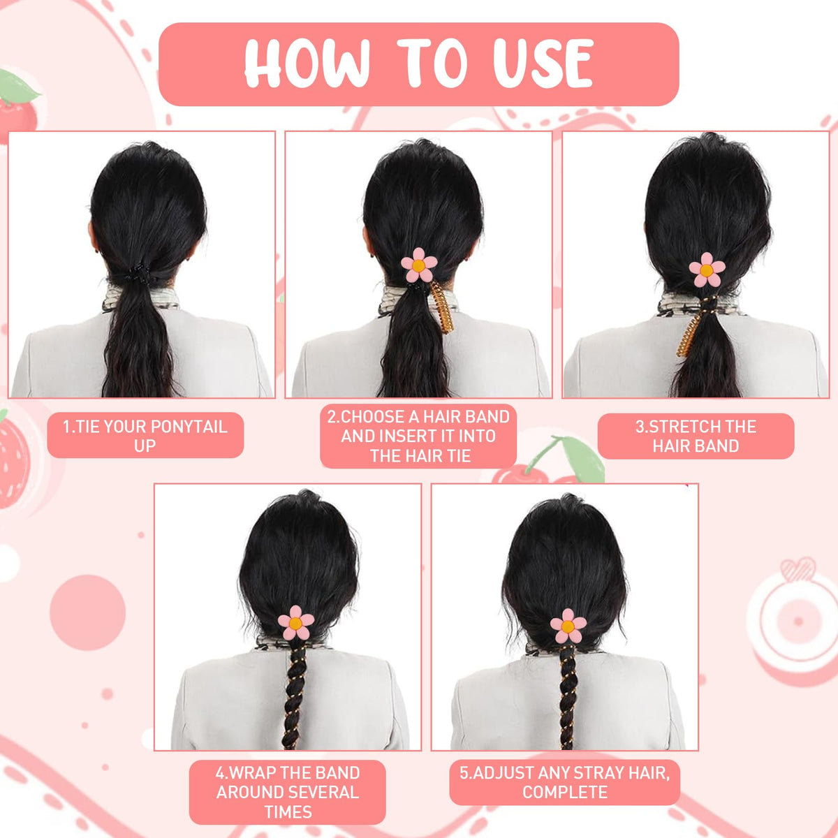 MAYCREATE 4Pcs Telephone Wire Hair Band for Girls Kids Hair Accessories for Girls braided Spiral Cute Flower Hair Ties Elastic Ponytail Maker Hairband Gift for Women, Girls