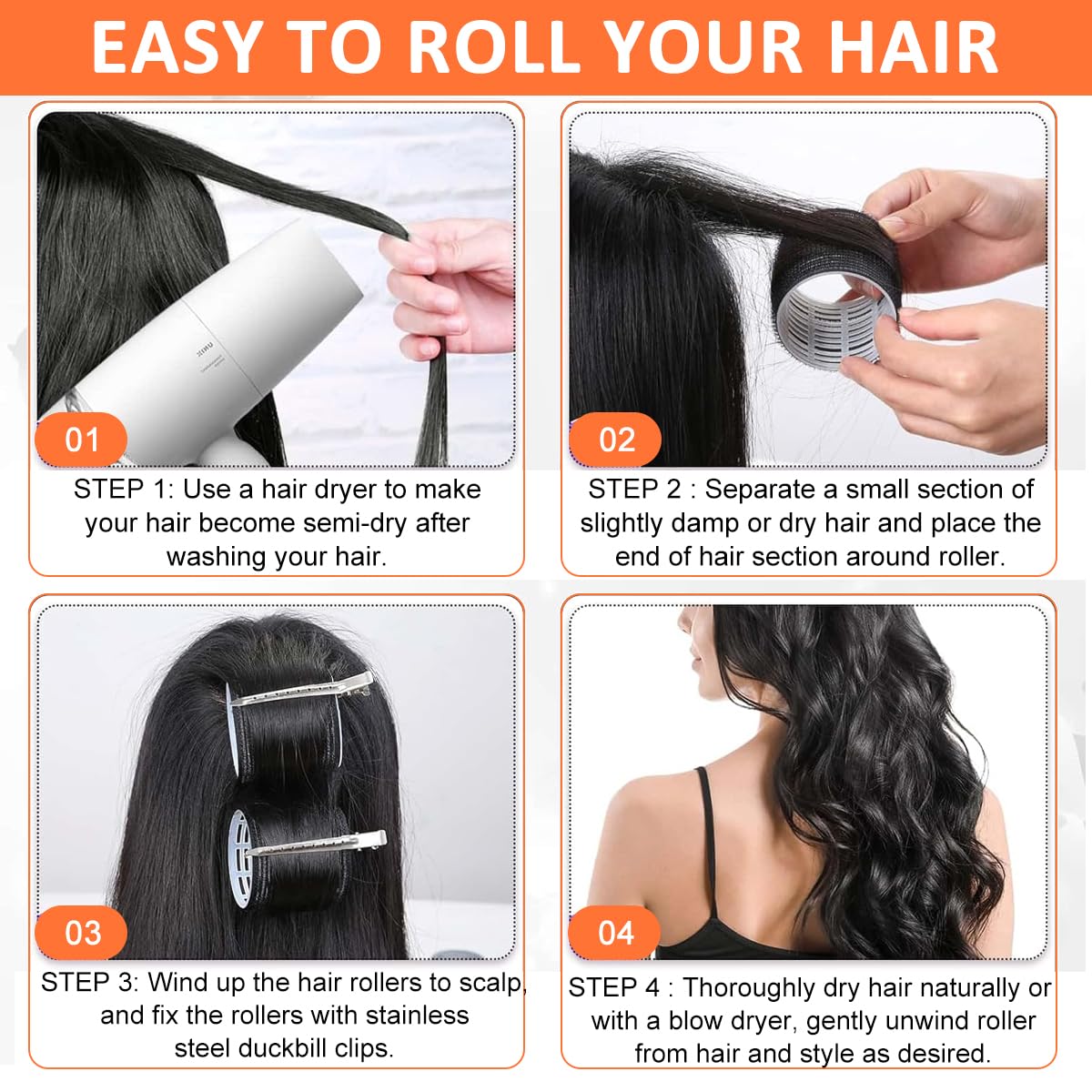 MAYCREATE Hair Roller Curler for Bangs and Wavy Styling with 12 Clips 6.5x4cm | Heatless Hook and Loop Design