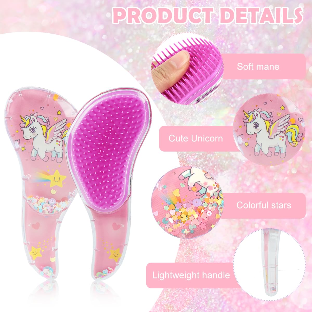 MAYCREATE Girls Hair Brush Set for Detangling and Styling with 3 Pieces | Cute Unicorn Pink