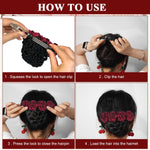 MAYCREATE Women Hair Clip for Work and Daily Use with Rose Flower Bun Net | Red Hair Accessory
