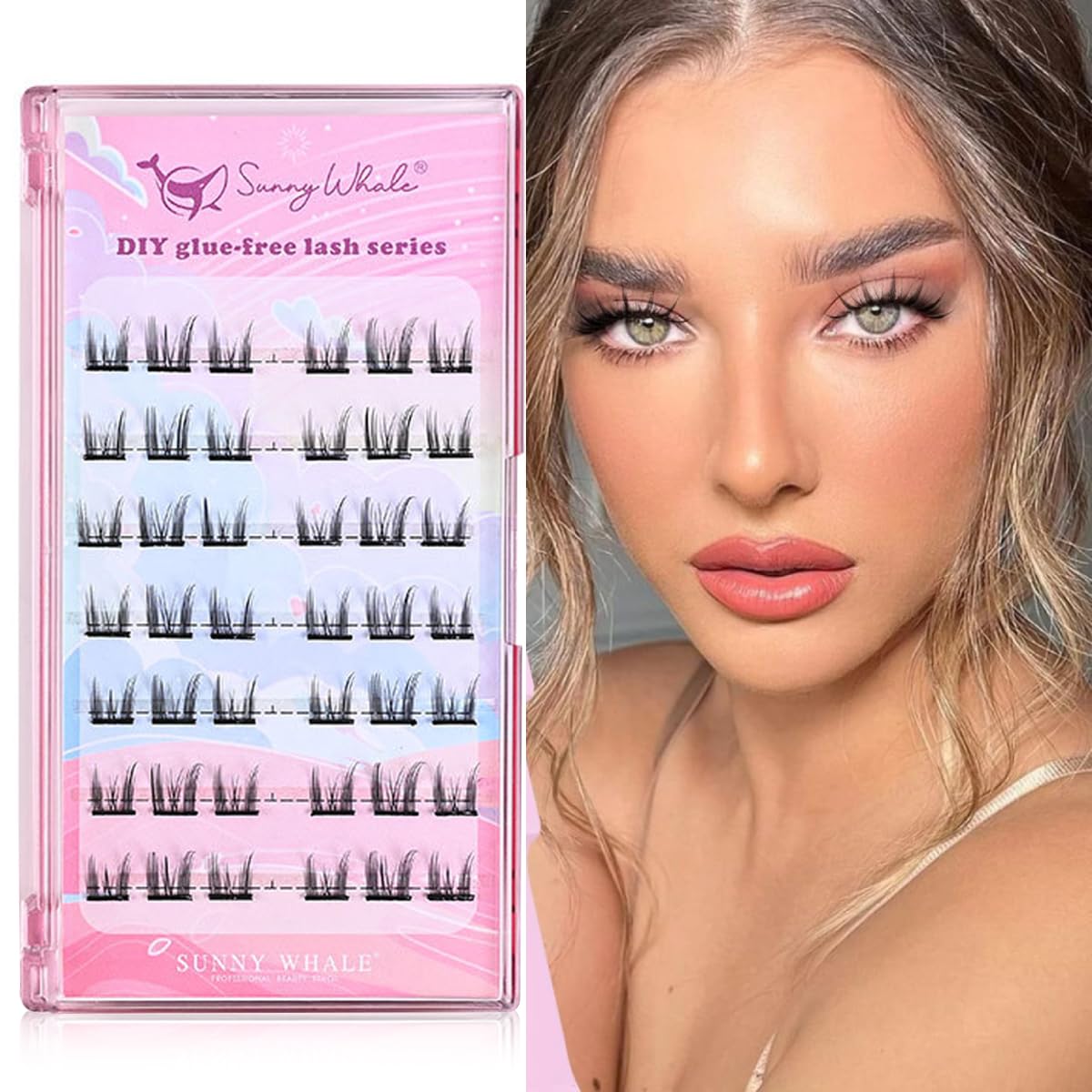 MAYCREATE False Eyelashes for DIY Lash Extension featuring Pre Glued 3D Clusters | Natural Fiber for Sensitive Eyes