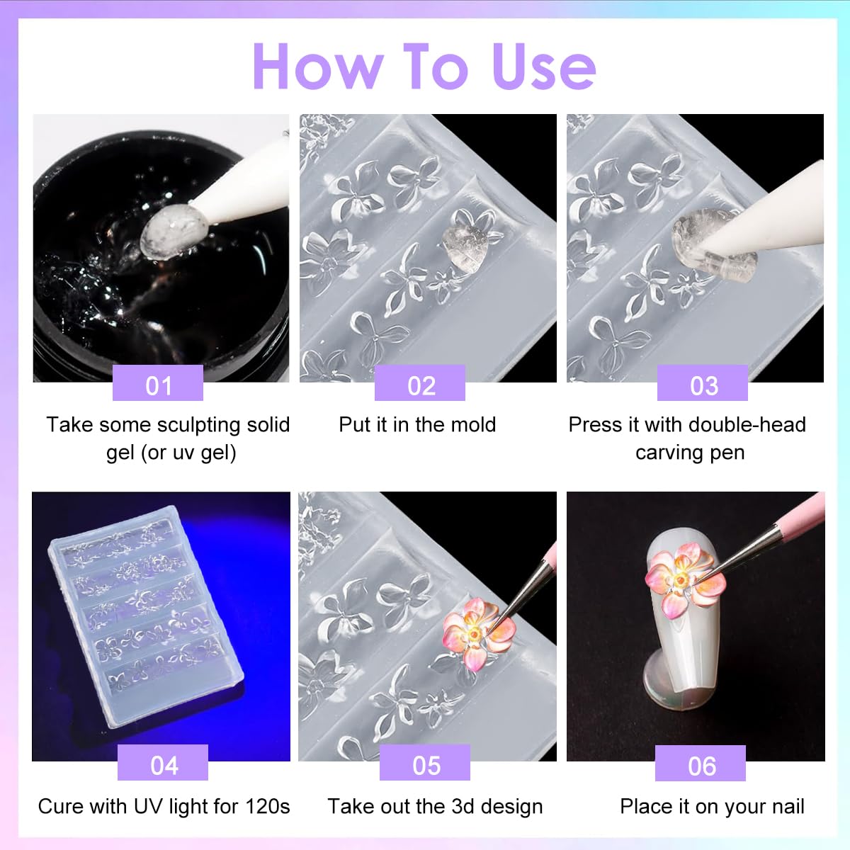 MAYCREATE 3D Gel Nail Art Flower Molds for DIY Floral Designs featuring 4PCS Silicone Templates