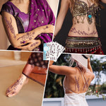 MAYCREATE Temporary Tattoo Stickers for Hands and Body with 12 Sheets Waterproof Henna | Brown Lotus Designs for Women and Girls