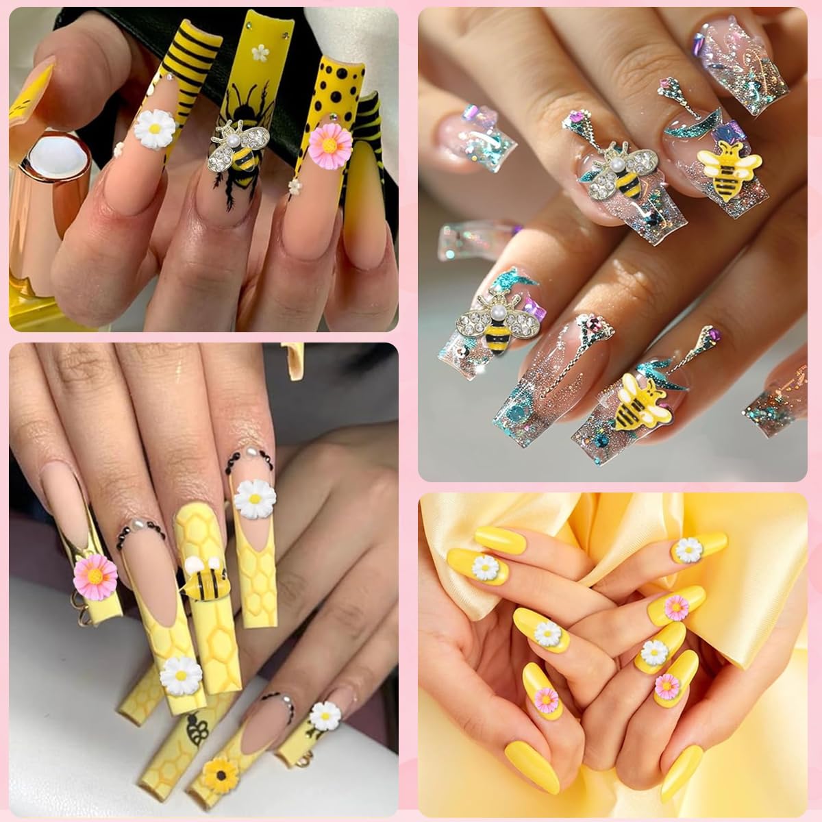 MAYCREATE Nail Art Charms for DIY Decoration featuring 50PCS 3D Gold Alloy Bees & Flowers