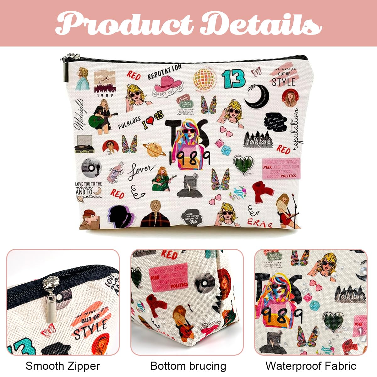 MAYCREATE Taylor Swi*t Makeup Pouch Cotton Makeup Bag for Women Girls, Fashion Taylor Print Makeup Organizer Bag, Cosmetic Makeup Bag for Travel, Makeup Organizer Pouch for TS Merch Music Fans Gifts