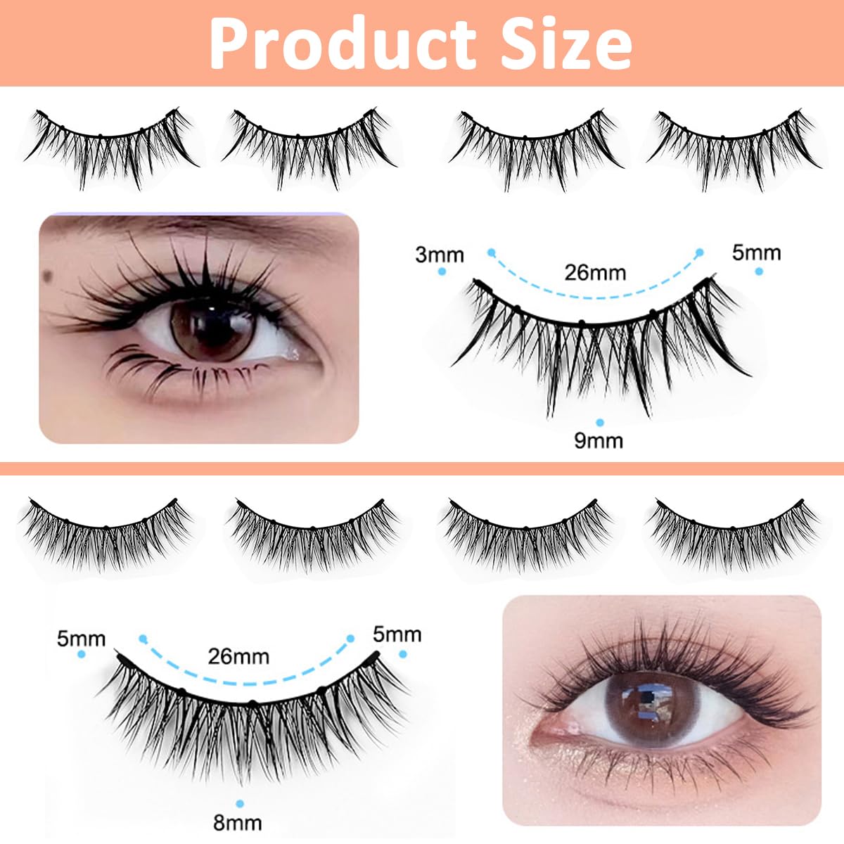 MAYCREATE® 2Pair Magnetic Eyelashes with Applicator Wispy Magnetic Lashes Natural Look Reusable Magnetic Eyelashes No Glue Needed Magnetic False Eyelashes Cat Eye Lashes All Day Comfort