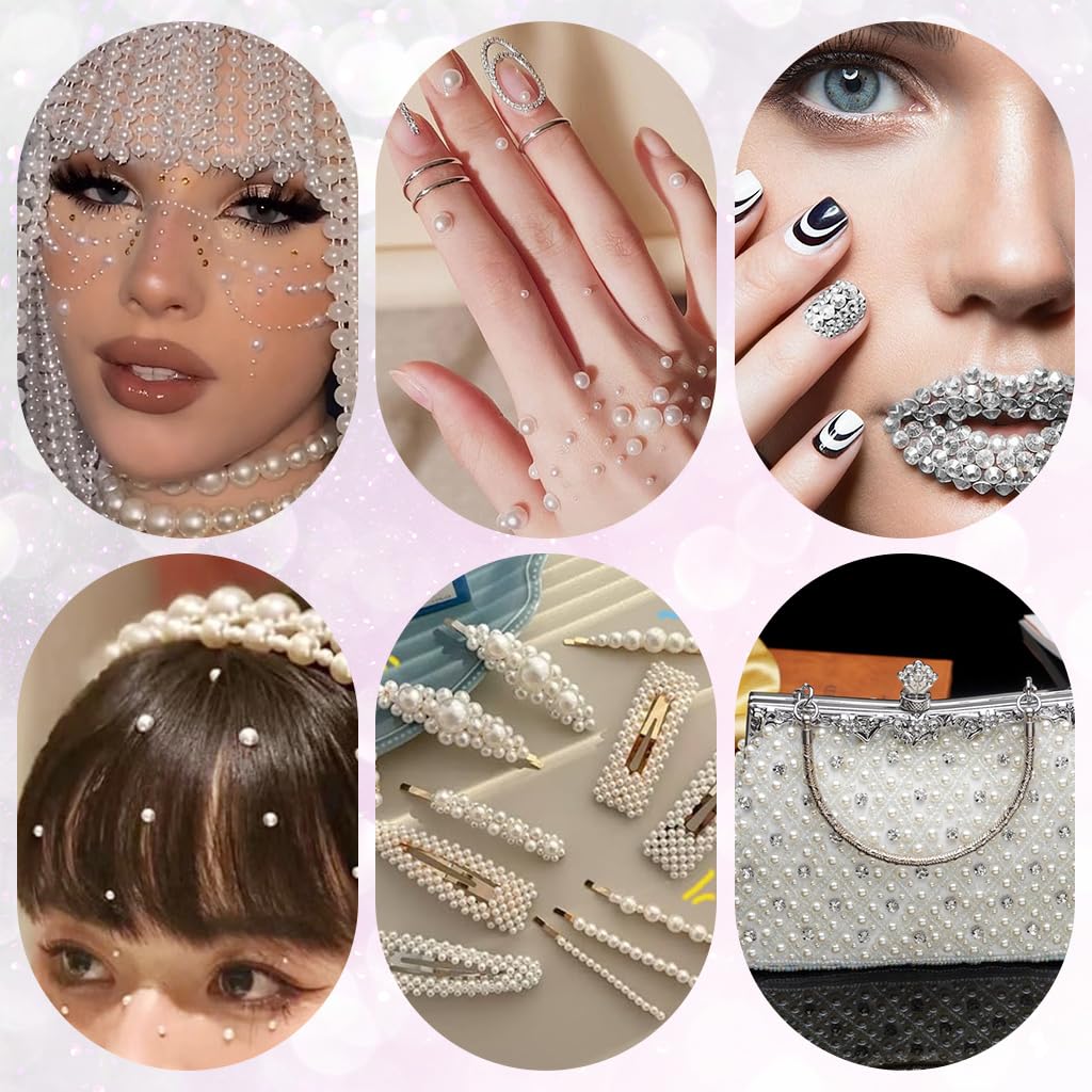 MAYCREATE Pearls Face Gems for Makeup and DIY Crafts with 12 Sheets 2064 pcs | Self Adhesive Acrylic Stickers