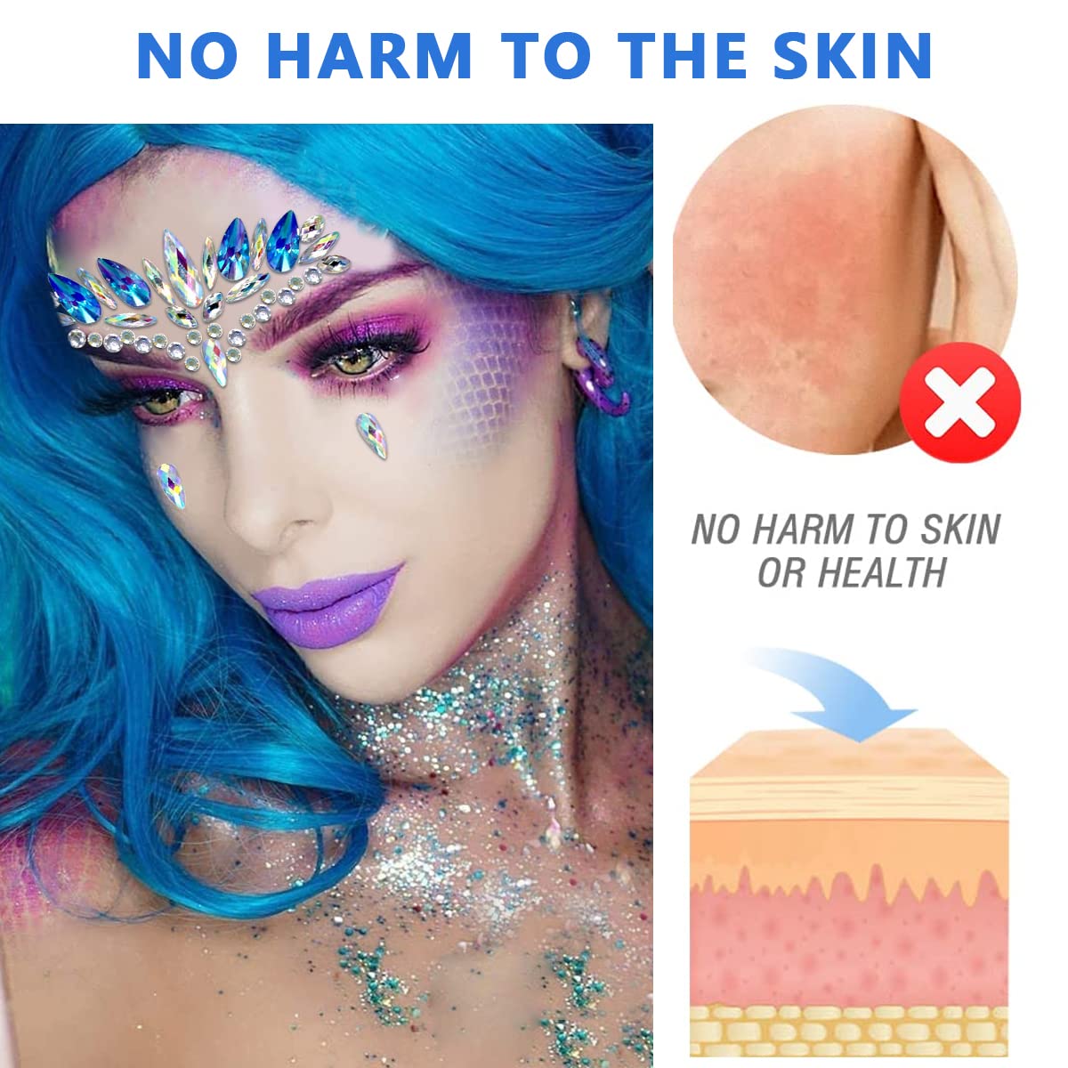 MAYCREATE Face Gems for Festival and Rave Makeup featuring Rhinestone Stickers Blue 2PCS