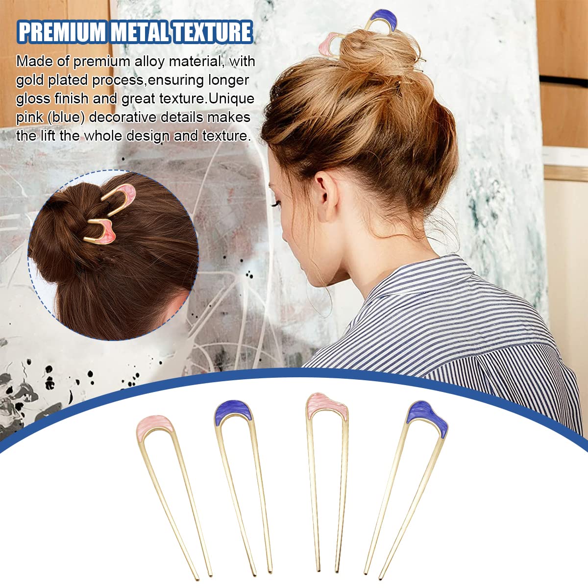 MAYCREATE® 4Pcs Hair Pins for Women U-Shaped Metal Hair Sticks Chignon Pins Vintage Hair Chopsticks Girls Hair Accessories