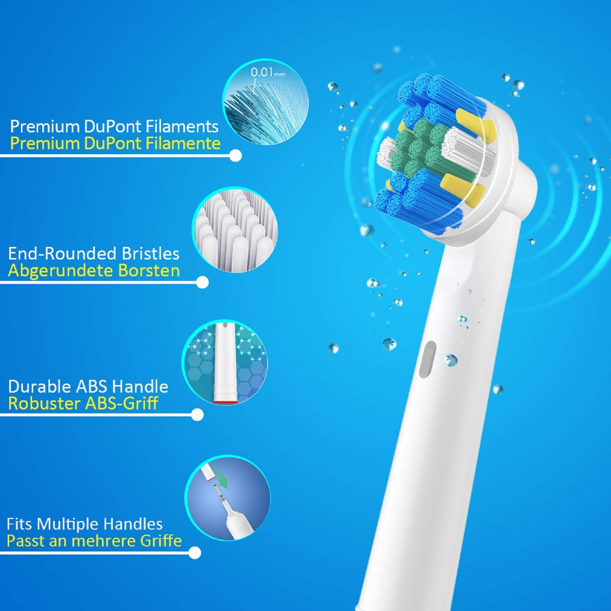 MAYCREATE Oral B Electric Toothbrush Heads 4Pcs for Floss Action with DuPont Bristles | Blue Reminder Bristles