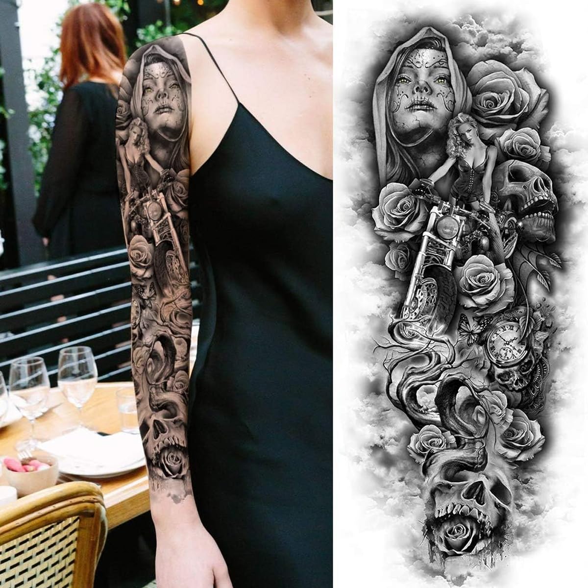 MAYCREATE Temporary Tattoo for Men with 6 Large 48cm x 17cm Sheets | Waterproof & Hypoallergenic