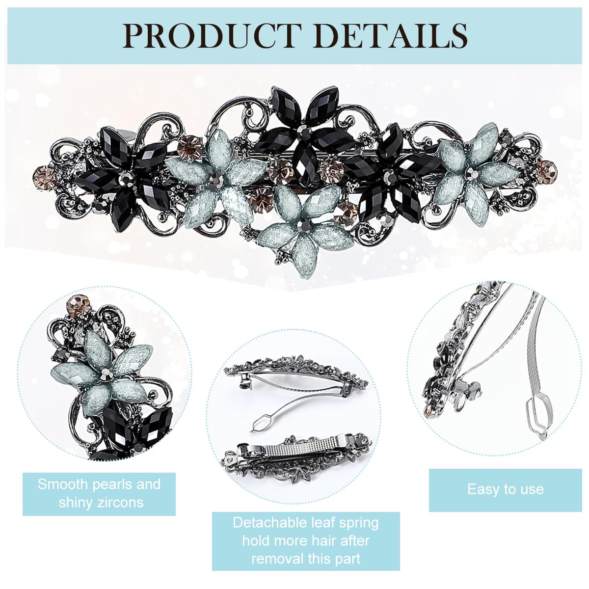 MAYCREATE Hair Clips for Women featuring Floral Rhinestone Design 3.1 in Set of 4 | Metal Barrettes