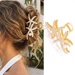 MAYCREATE® Hair Clips for Woman Gold Metal Starfish Claw Clip Rhinestone Pearl Culture for Hair Strong Hold Claw Barrette Coastal Boho Summer Beach Accessory