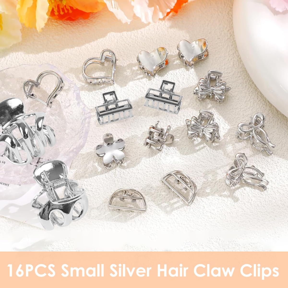 MAYCREATE Claw Clips for Women with Strong Grip Teeth featuring 16 Silver Metal Designs | Y2K Hair Accessories