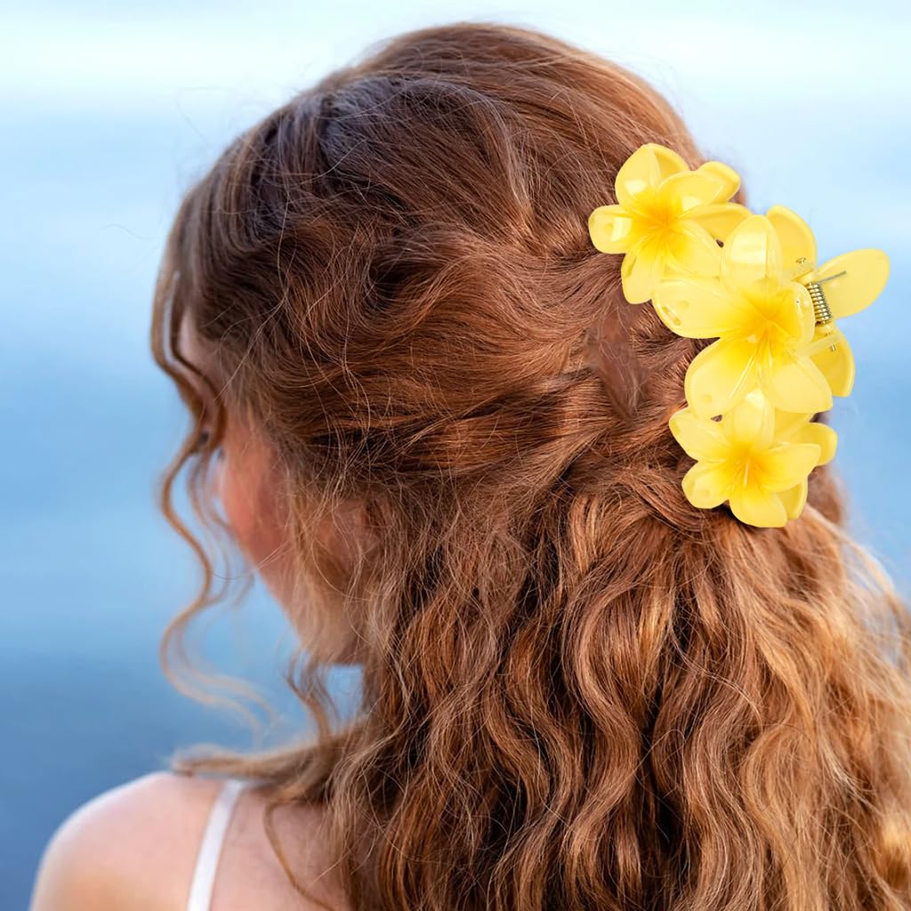 MAYCREATE Flower Claw Clip Set for Women featuring 4 Acrylic Plumeria Clips | Boho Hair Accessory