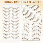 MAYCREATE® 10 Pairs Brown Lashes Natural Light Brown False Eyelashes Clear Band Faux 3D Mink False Eyelashes Natural Looking Fluffy Cat Eye Wispy Strip Lashes