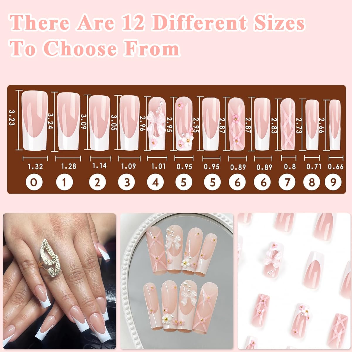 MAYCREATE Press On Nails 24pcs for DIY Nail Art featuring 3D Floral and Bow Design | Nude Tapered Square Style