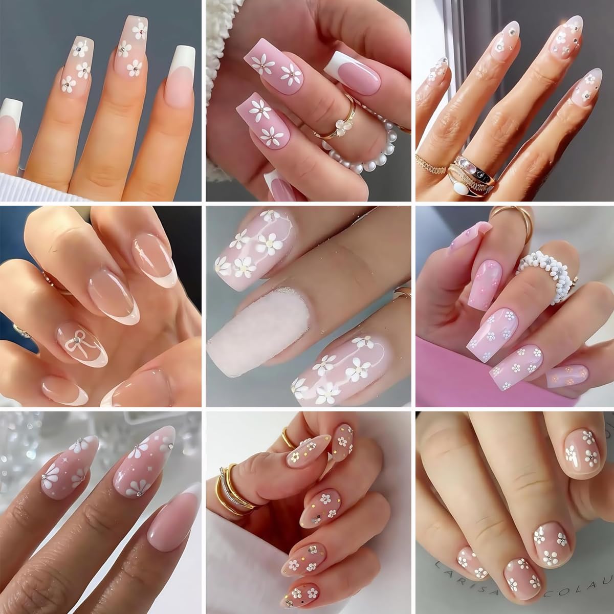 MAYCREATE Nail Art Stickers for Manicure Decoration featuring 30 Sheets 3D Self Adhesive White Flowers | Ideal for Women and Girls
