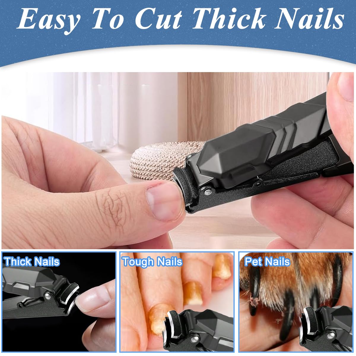 MAYCREATE Nail Cutter for Thick Nails with Anti Splash Catcher and Textured Handle | Stainless Steel for Adults