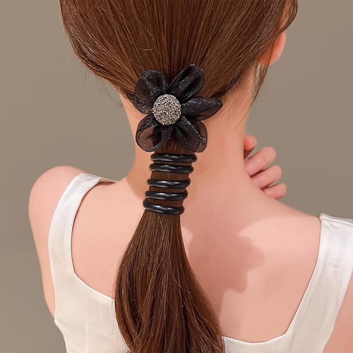 MAYCREATE Telephone Wire Hair Band Set for Girls with 7cm Spiral Design | 4pcs Flower Hair Ties