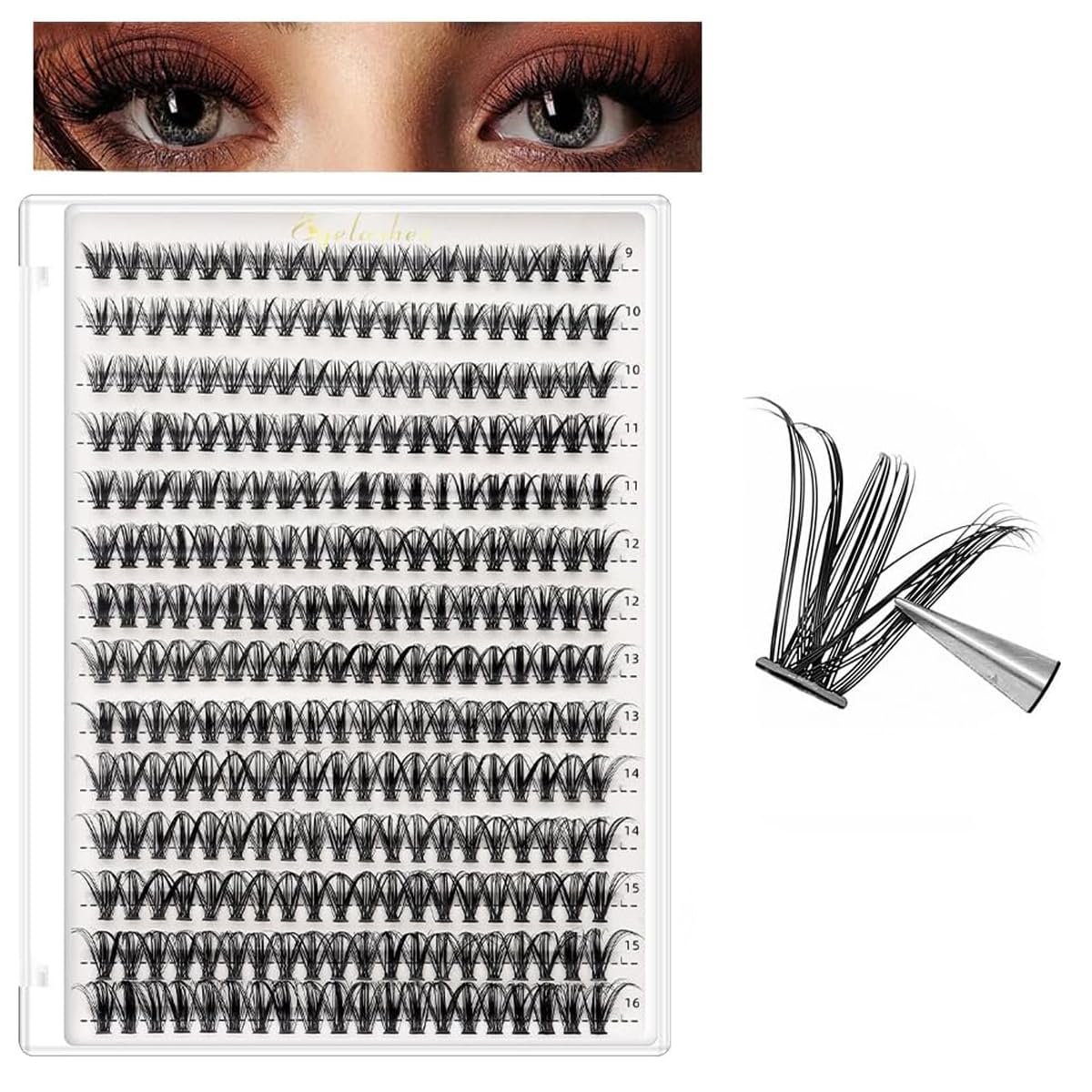 MAYCREATE Lash Clusters for DIY Eyelash Extensions with 480 pcs 9–16 mm D Curl & Thin Band | Natural to Glam Looks