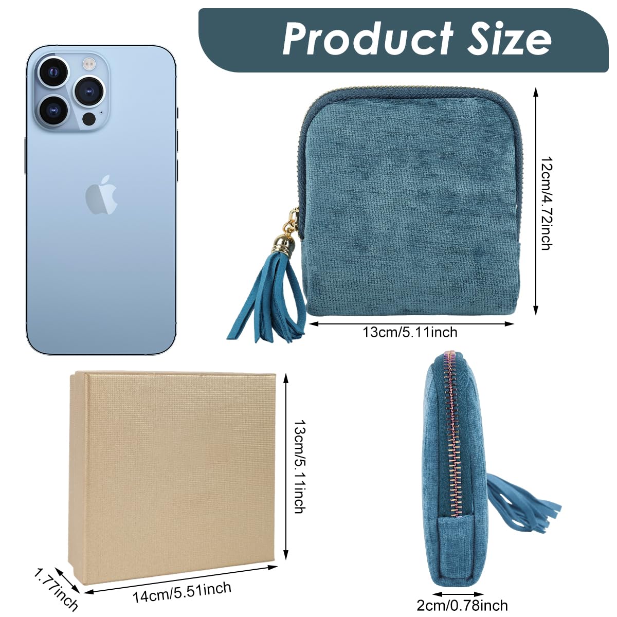 MAYCREATE Jewelry Storage Pouch for Rings Earrings and Necklaces 13x11.5cm with Tassel Zipper | Soft Blue Organizer for Travel
