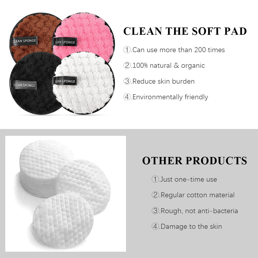 MAYCREATE 4Pcs Makeup Remover Cleansing Pads Set, Reusable Soft Double-Side & Easily Remove Stubborn Face or Eye Makeup & Suitable for Dry, Oily Skin Type