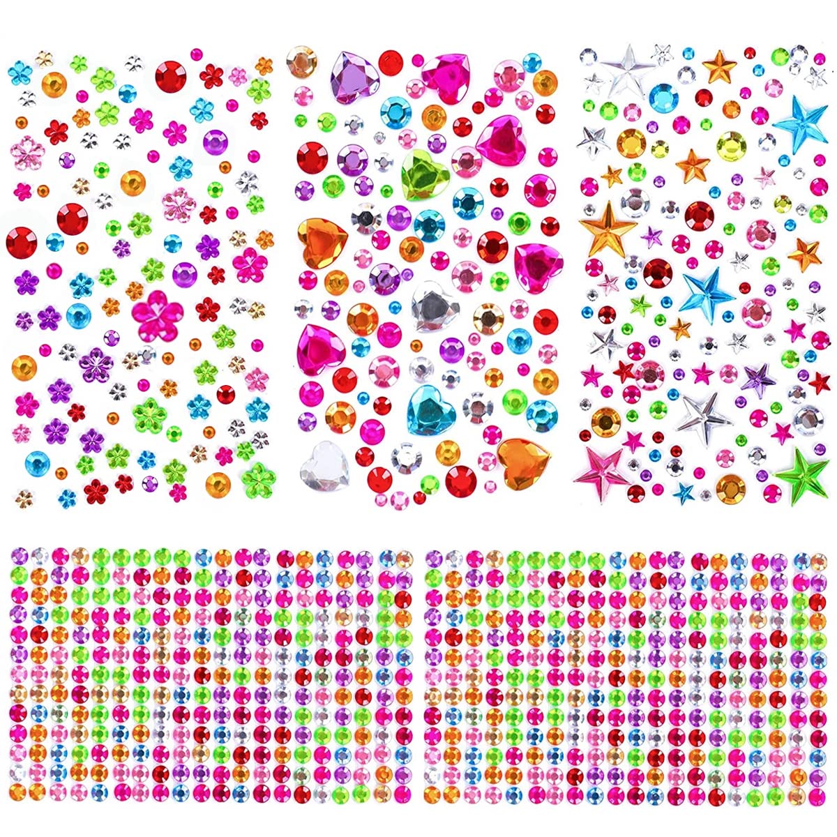 MAYCREATE 5 Sheet Gem Stickers Rhinestones Acrylic Color Self Adhesive Face Jewels Stickers for Women Girls Kids DIY Crafts, Makeup, Nail Art, Sketchbook and Decorations