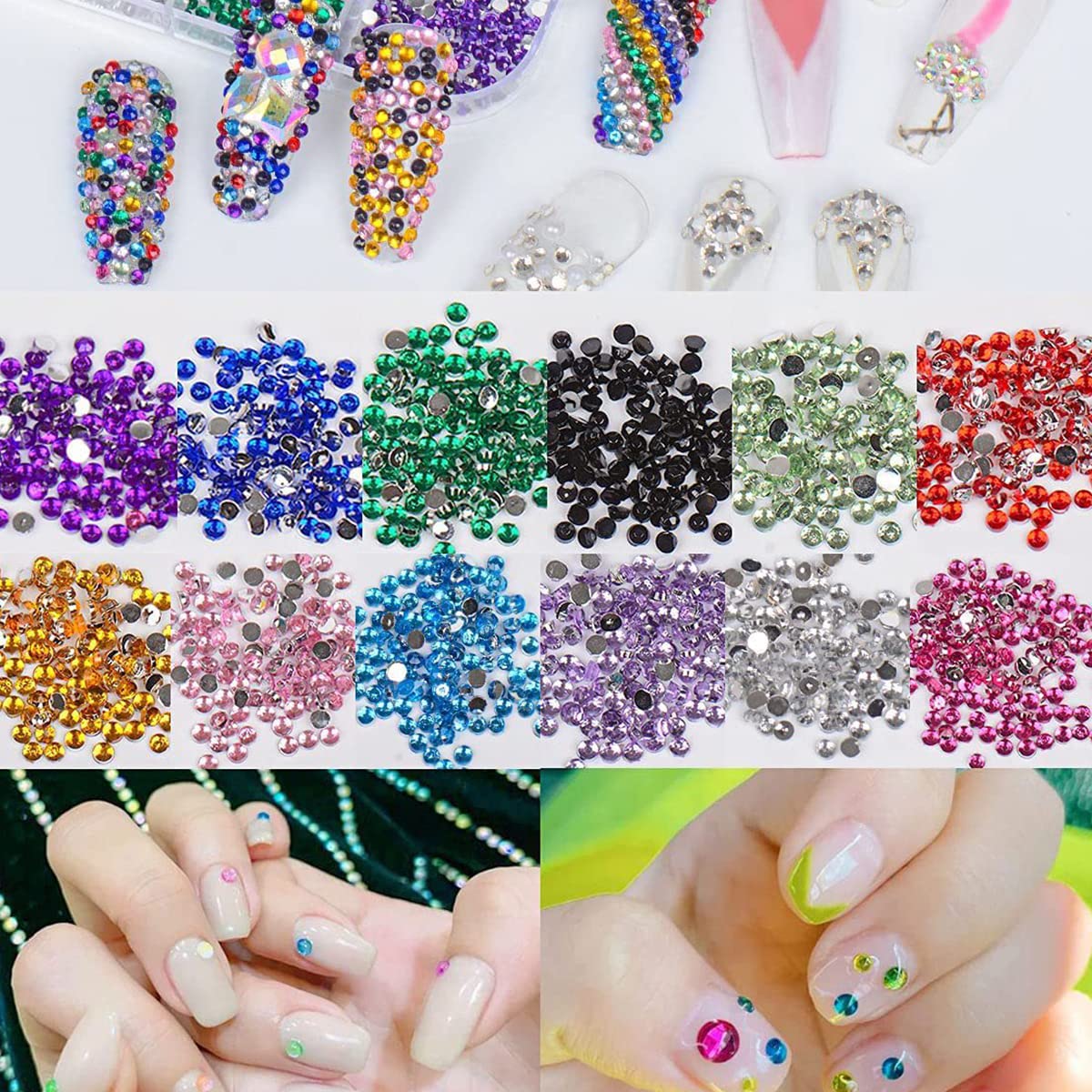 MAYCREATE Nail Art Kit for Women with 48 Pcs Glitter Stones and 15 Brushes | 5 Dotting Pens